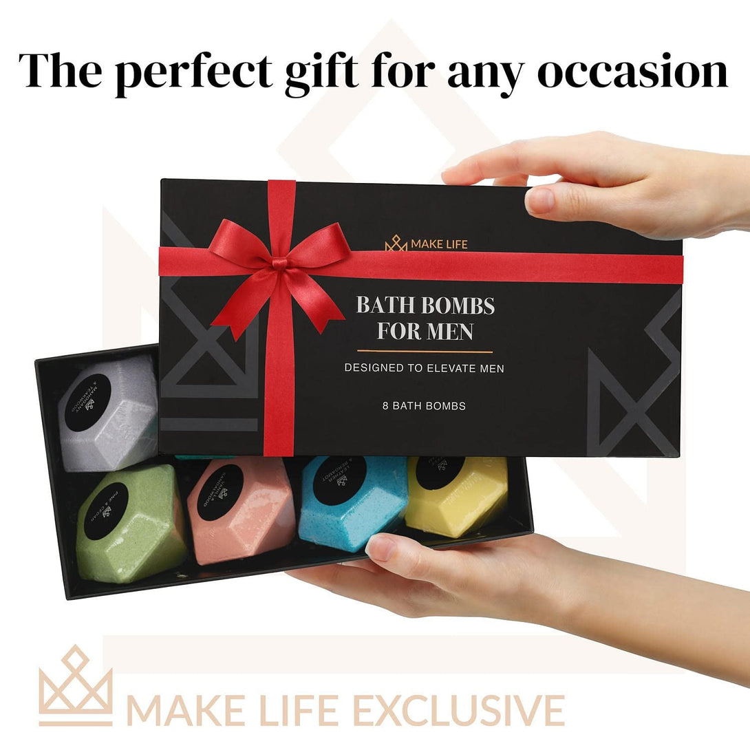 Bath Bombs for Men, Diamond Shape, Gifts for Men, 8 Large 5Oz Bombs, 100% Natural Products & Essential Oils, Soak In, Bubble Bath