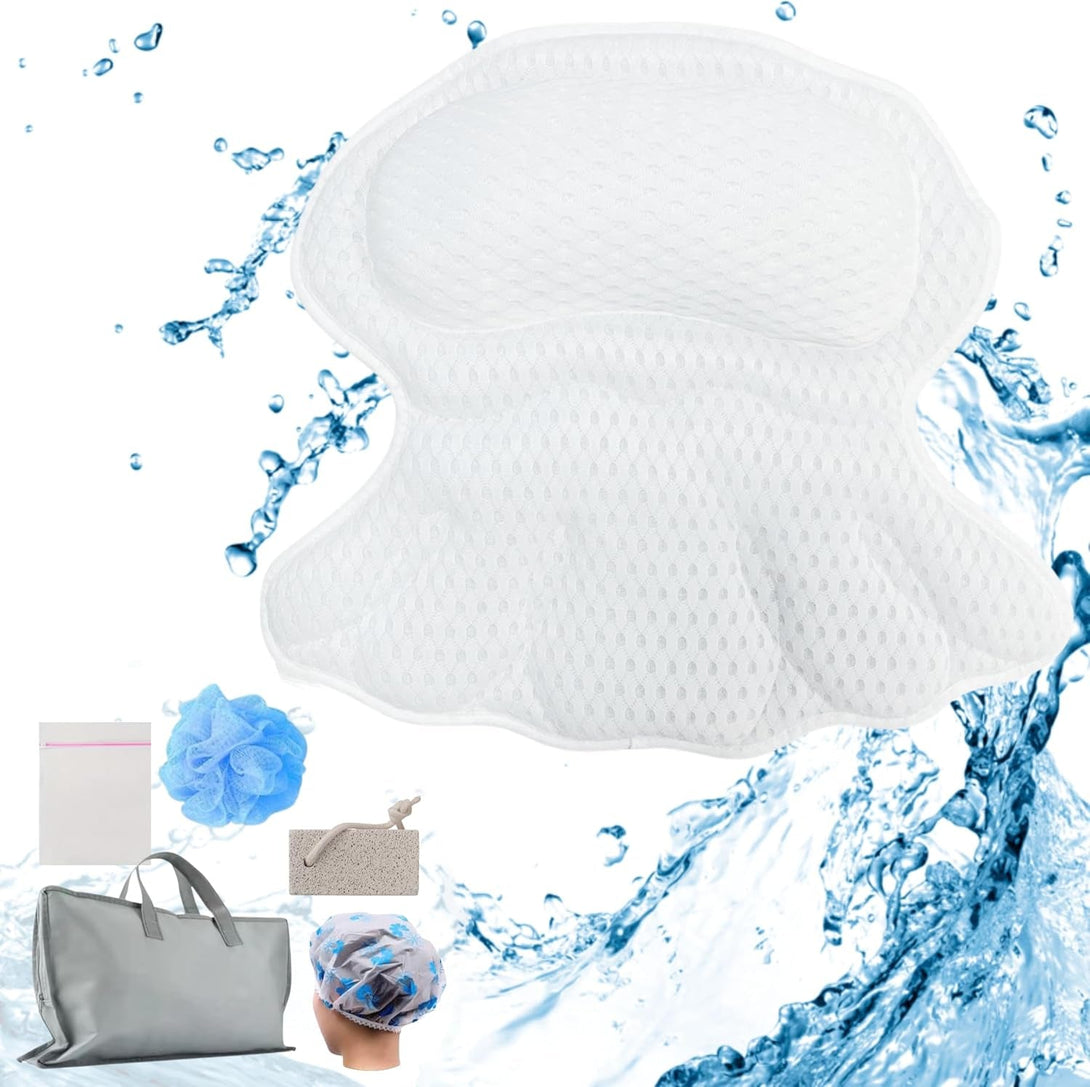 4D Bathtub Pillow with 8 Strong Non-Slip Suction Cups, Bath Pillows for Tub- Luxury Bath Pillow, Headrest Bath Pillows for Men & Women, Tub Neck Pillow for Bath, Fits All Bathtubs