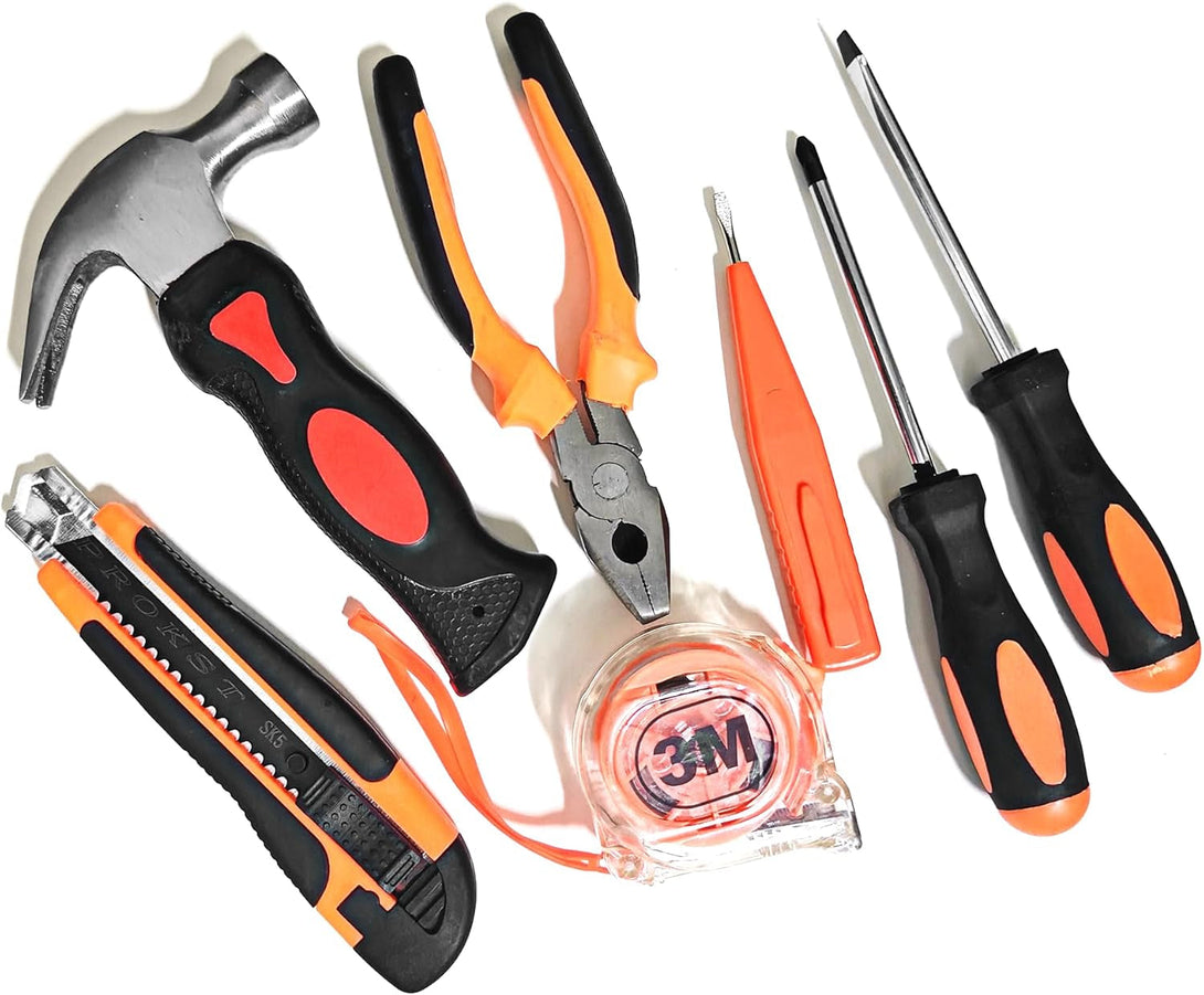 8 Piece Hand Tool Set, High Strength Steel Tools for Home Repair, Car Maintenance, Furniture Assembly with Convenient Storage Case, Basic Tool Kit for Home Use