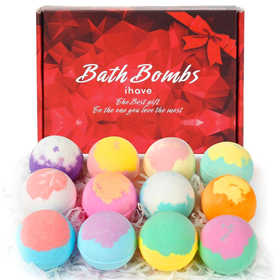 Ihave Bath Bombs for Kids and Women, 12 Natural Handmade Bath Bomb Gift Set, Bubble Bath Bombs - Perfect Self Care Relaxing Spa Gifts for Women