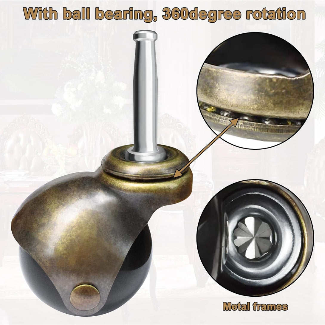 AAGUT 2" Ball Casters Stem Caster Wheels Set of 4 with 5/16" X 1-1/2" (8 X 38Mm) with Metal Sockets Replacement Vintage Antique Swivel Wheel for Sofa, Chair, Cabinet