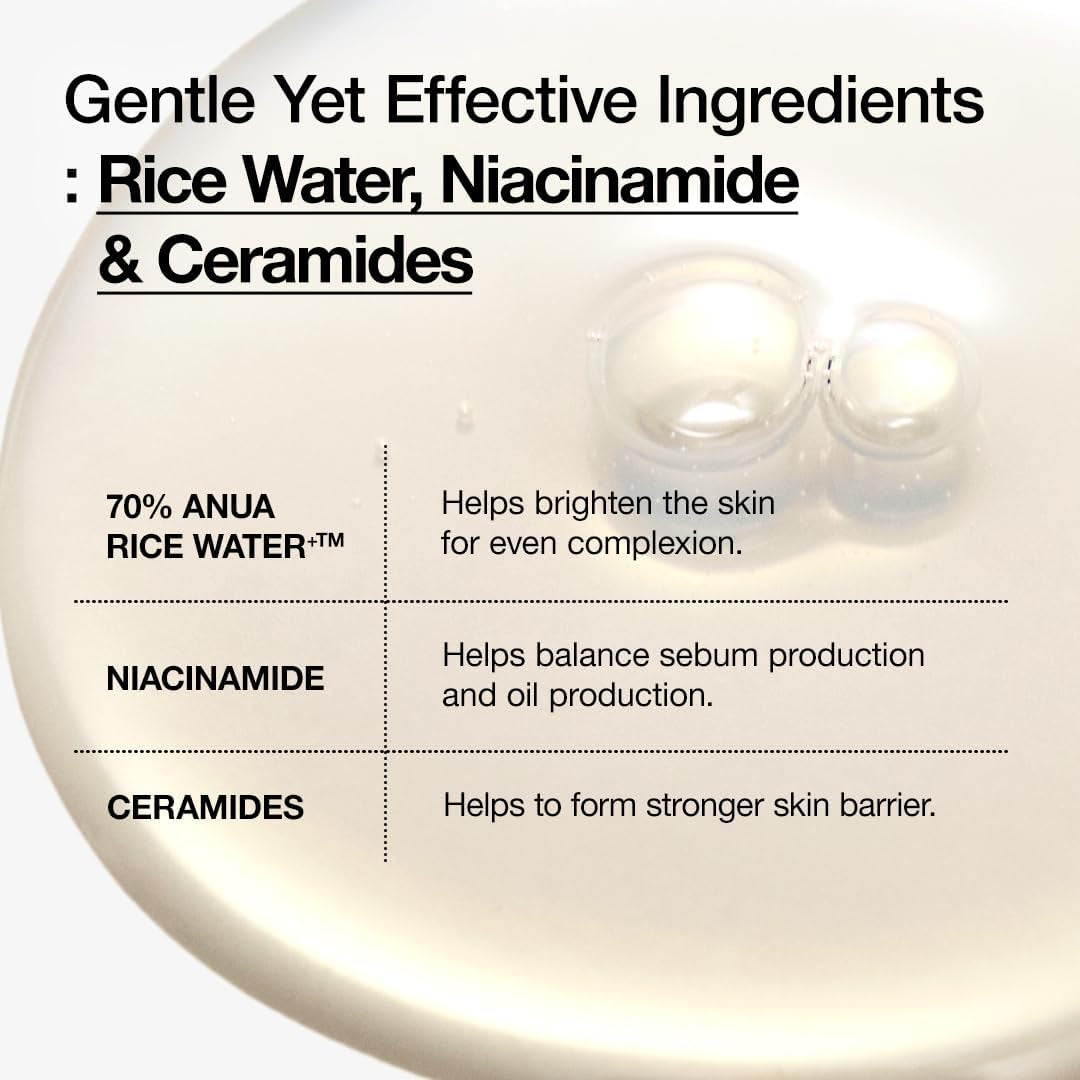 ANUA Rice 70 Glow Milky Toner, for Glass Skin, Rice Water, Niacinamide, Ceramides, Panthenol, Fragrance-Free, Non Comedogenic, Fungal Acne Safe, Korean Skin Care, 250Ml/8.45Fl.Oz.