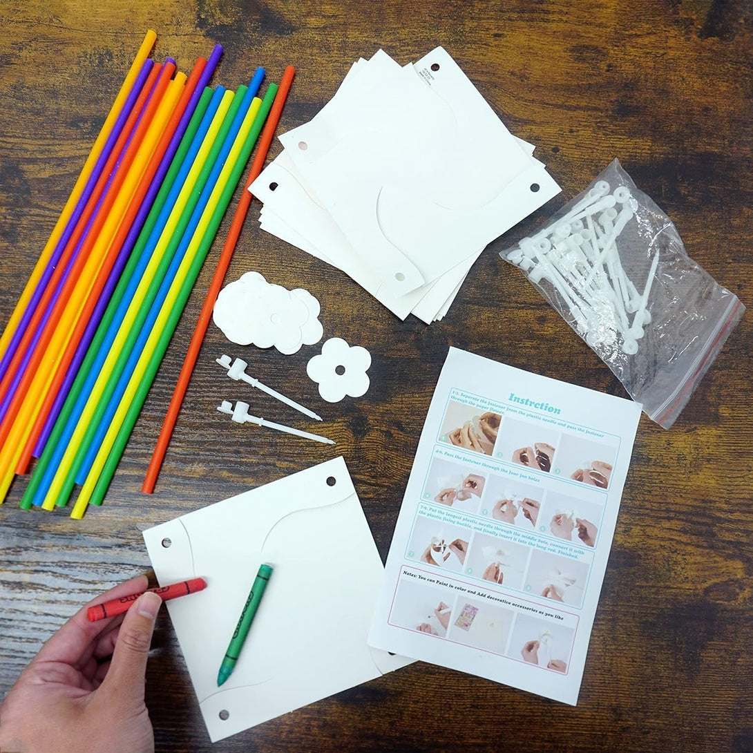 4E'S Novelty DIY Pinwheels Craft for Kids (24 Pack) Color Your Own White Pinwheels, Bulk Summer Craft Kit for Boys & Girls, July 4, Memorial Day Arts and Craft Party Activity