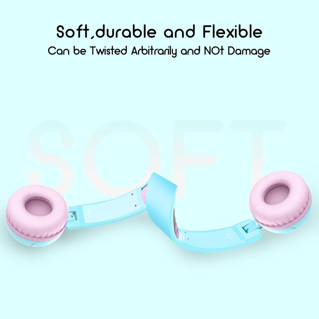 V1 Kids Headphones, Wired Stereo Foldable Tangle-Free 3.5Mm Adjustable On-Ear Headphones for Kids for School/Toddlers/Childrens/Teens/Boys/Girls/Ipad/Tablet/Kindle/Phones/Travel/Plane (Cyan)