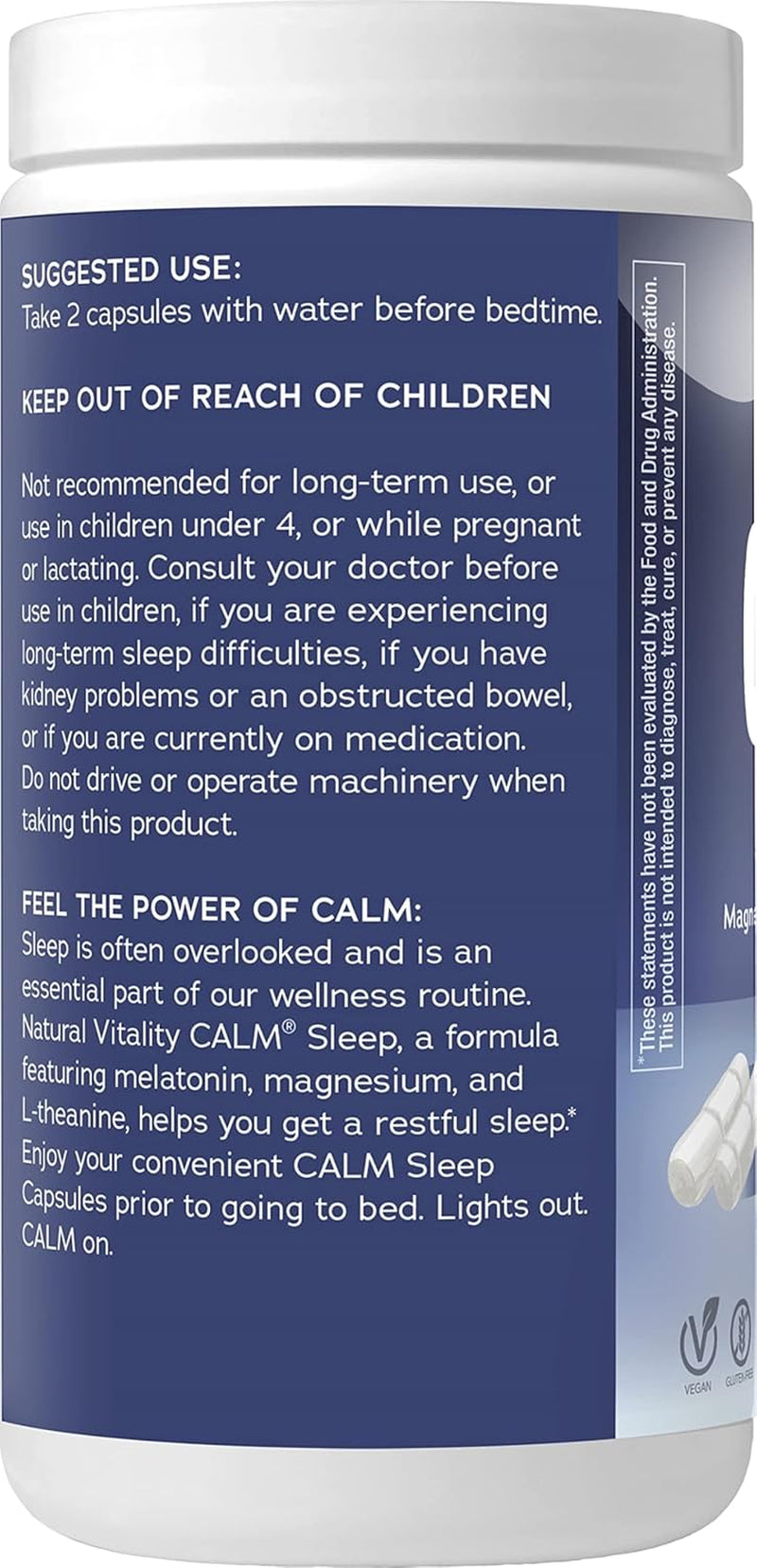Natural Vitality Calm Sleep Magnesium Supplement, Melatonin & Magnesium Citrate, Sleep Aid Capsules, Gluten Free, Vegan, Non-Gmo, Helps the Body Ease into Sleep, 120 Capsules