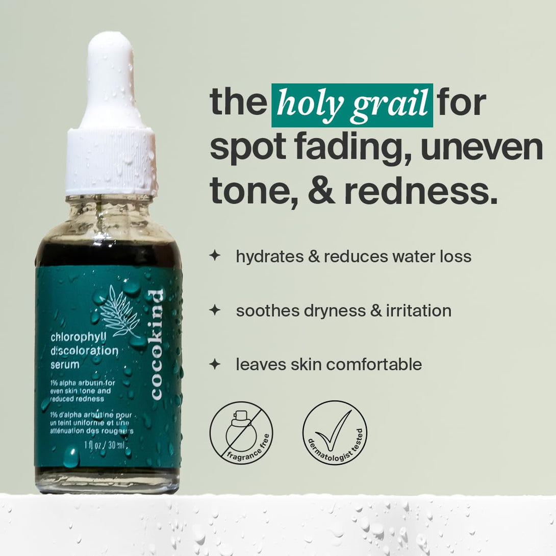 Cocokind Chlorophyll Discoloration Serum, Sensitive Skin Friendly Spot Fading Serum to Target Spots, Uneven Tone, and Redness, 1 Fl Oz