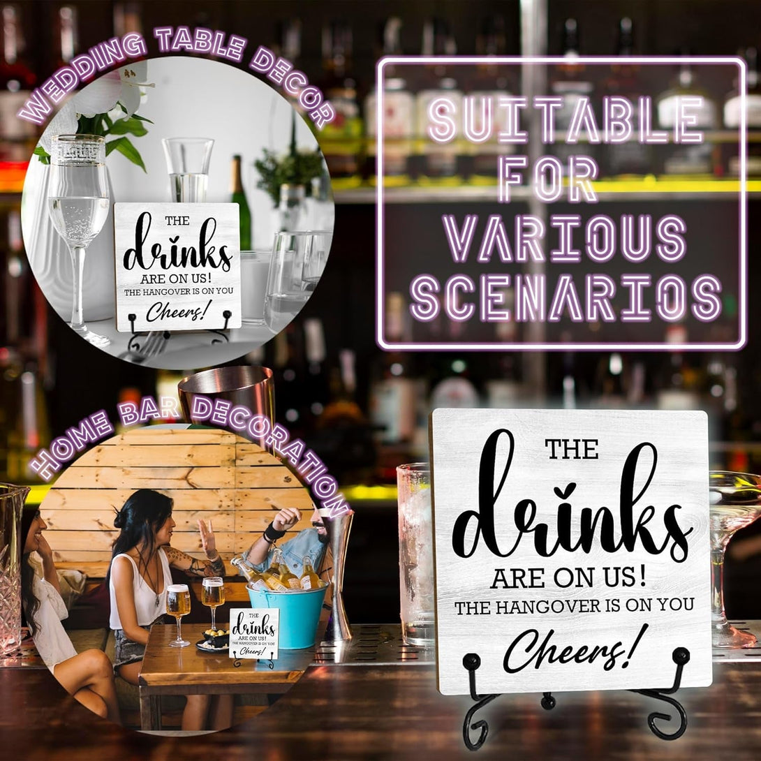 5 Inches Bar Sign, the Drinks Are on Us! Cheers! Desk Table Decoration, Gifts for Colleagues New Couples and Friends, Bars and Pubs Decorations, Bar Decorations for Home and Accessories- A17