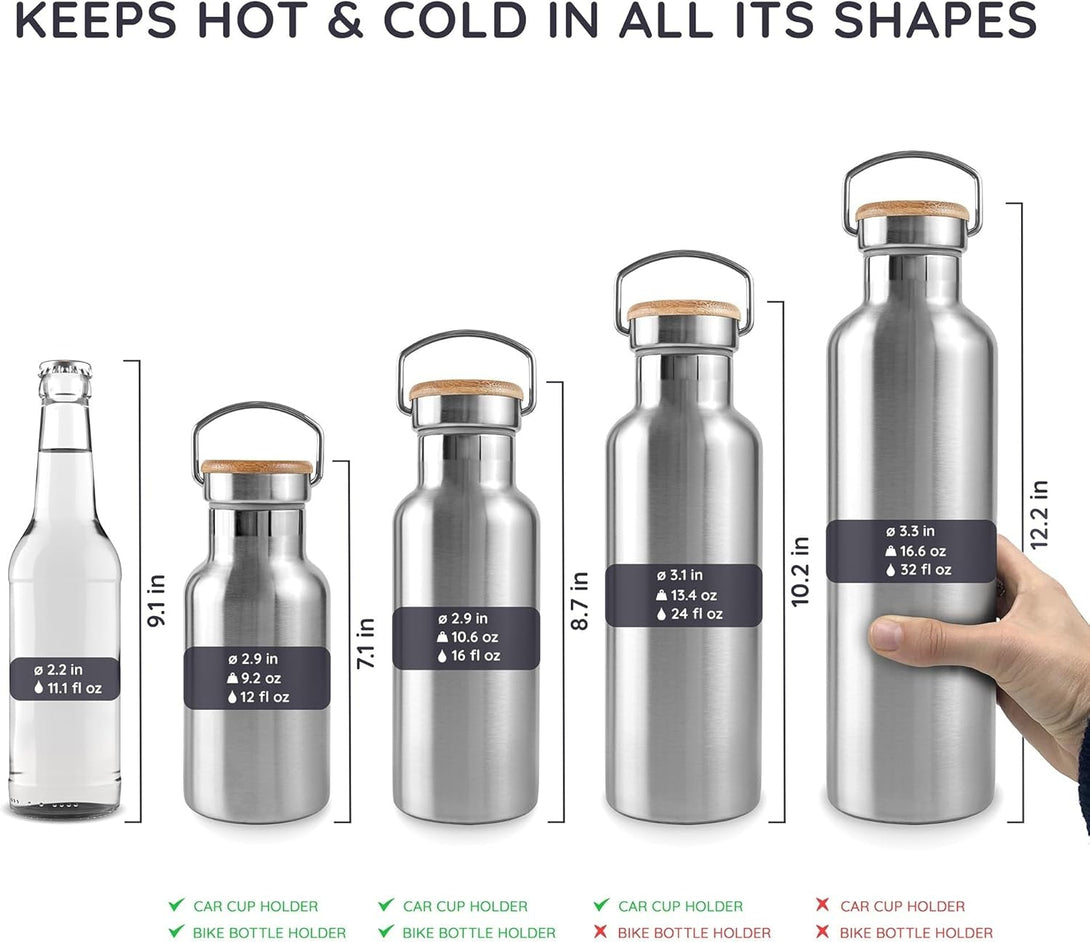 Bambaw Insulated Water Bottle 24Oz | Stainless Steel Water Bottle | Insulated Water Bottles | Travel Water Bottle | Metal Water Bottle | Large Water Bottle | Reusable Water Bottle 750 Ml