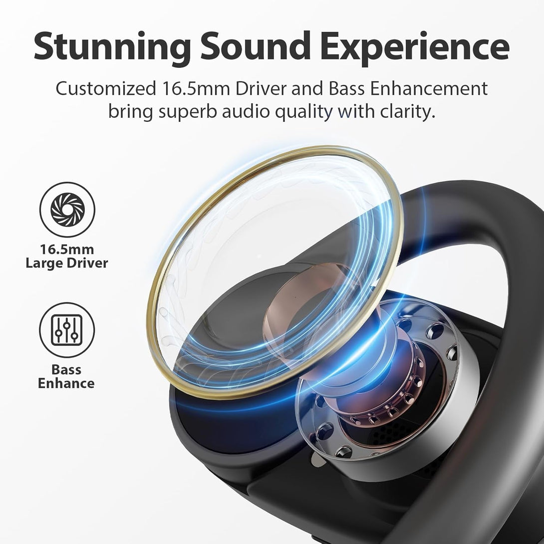 1Mii Open Ear Headphones, Wireless Sports Earbuds 60 Hours Long Playtime with Charging Case, Snug Fit Bluetooth Earbuds with Rotatable Ear Hooks, ENC Clear Calls Premium Sound IPX4 Waterproof （Black）