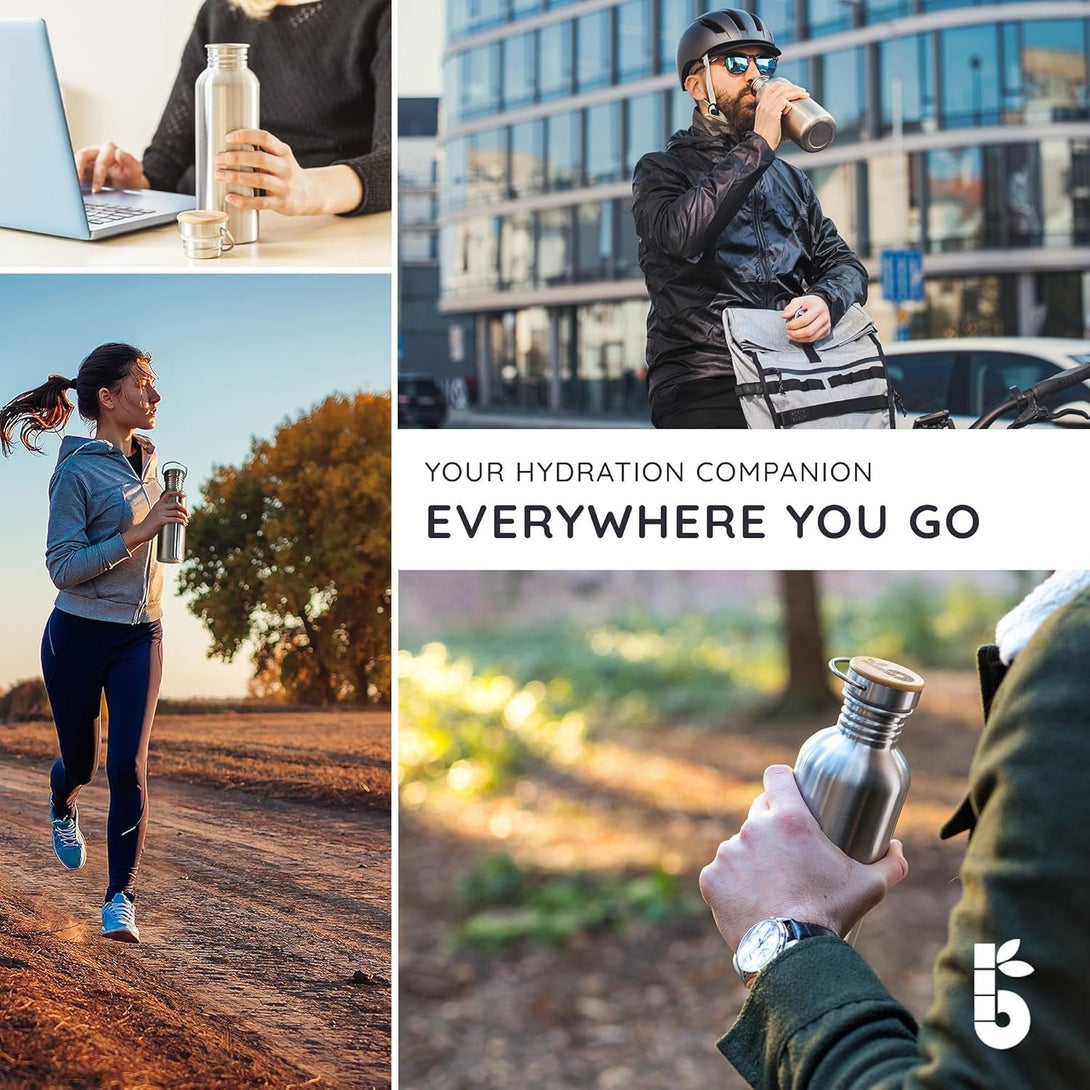 Bambaw Stainless Steel Single Wall Water Bottle, 24 Oz, 750 Ml, Reusable, Leakproof, Dishwasher Safe, BPA Free, Ideal for Travelling, Hiking, Yoga