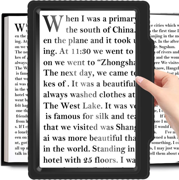 5X Full-Page Magnifying Glass for Reading, Black, Lightweight, 5.7" X 8" Viewing Area, 5X Magnification, Optical-Grade Lenses