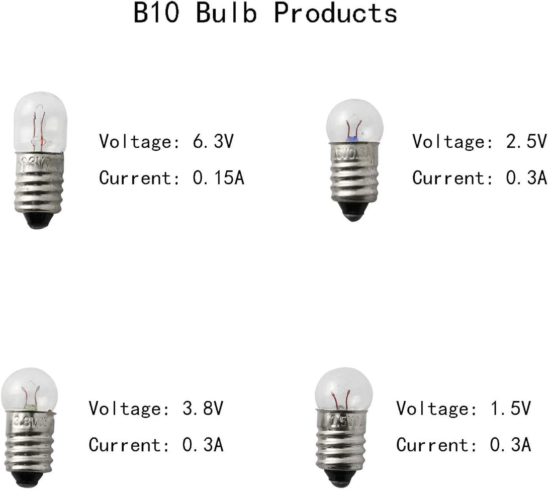 10-Pack E10 Mini Light Bulbs Screw Base Indicator Light Incandescent Bulb Old-Fashioned Flashlight Lamp for Physical Electrical Experiment 2.5V 0.3A (No Base)