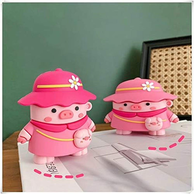 3D Cute Chic Cartoon Kids Teens Boys Girls Women Lovely Stylish Cross Body Bag Piglet Shape with Three Hats Soft Case for Airpod Pro 2019/Airpod Pro 2 Gen 2022(Pink Piglet)