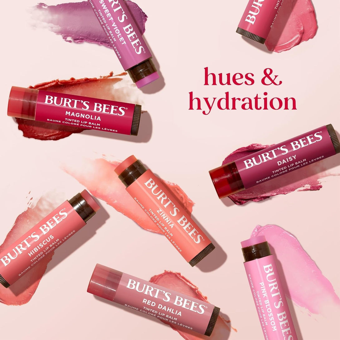 Burt'S Bees Lip Tint Balm with Long Lasting 2 in 1 Duo Tinted Balm Formula, Color Infused with Deeply Hydrating Shea Butter for a Natural Looking Buildable Finish, Fiery Red Dahlia (2-Pack)