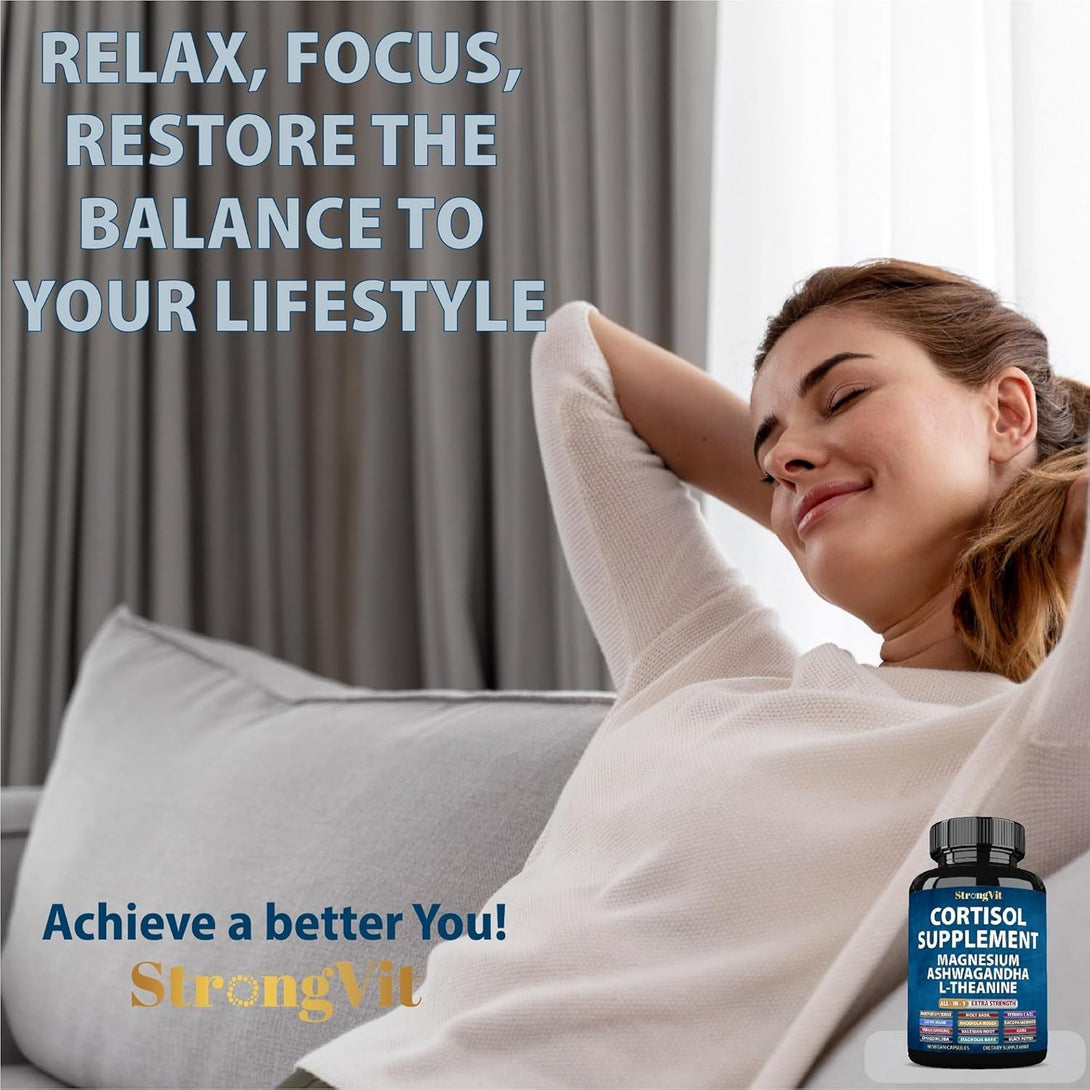Cortisol Supplements for Women and Men with Magnesium, Ashwagandha & L-Theanine. High Cortisol Reducer, Manager, Detox, Lower and Control. Sleep Support & Stress Relief, USA