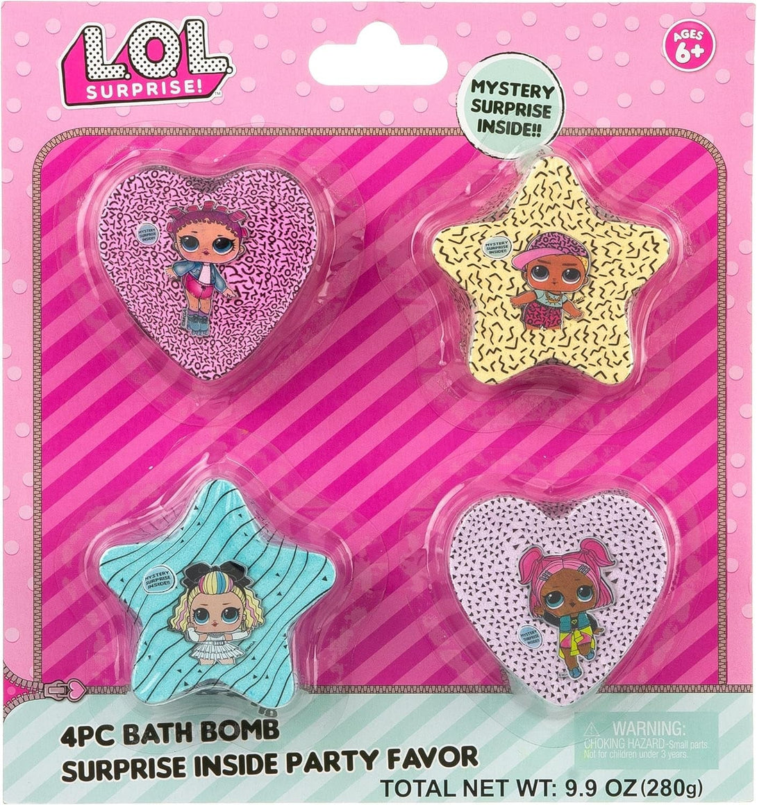L.O.L. Surprise! 4Pc Bath Bomb Set - Non-Toxic, Kid-Safe Bath Bombs for Girls, Spa Gifts & Bath Accessories for Kids