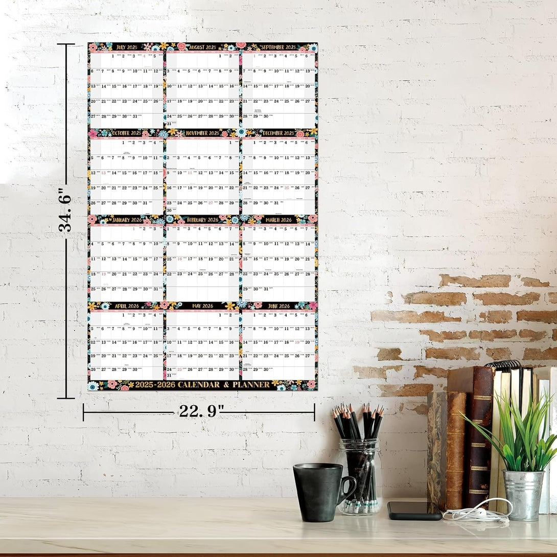 2025-2026 Dry Erase Calendar - JUL.2025 - JUN.2026, 2025-2026 Yearly Wall Calendar, 34.6" X 22.9", Dry Erase Wall Calendar with Thick Paper, Vertical/Horizontal