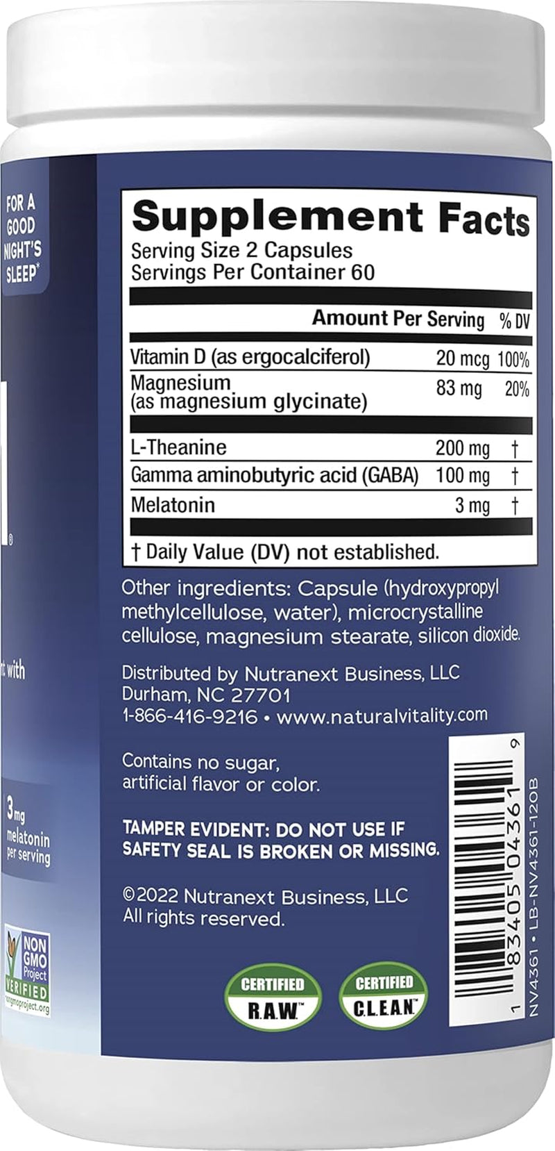 Natural Vitality Calm Sleep Magnesium Supplement, Melatonin & Magnesium Citrate, Sleep Aid Capsules, Gluten Free, Vegan, Non-Gmo, Helps the Body Ease into Sleep, 120 Capsules