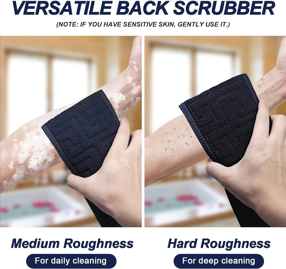 Exfoliating Back Scrubber for Shower, Double-Sided Back Scrub Washcloth with Handles for Use in Shower, 38 Inches Body Exfoliator Bath Tool to Clean Your Body Deeply for Men & Women Skin Care