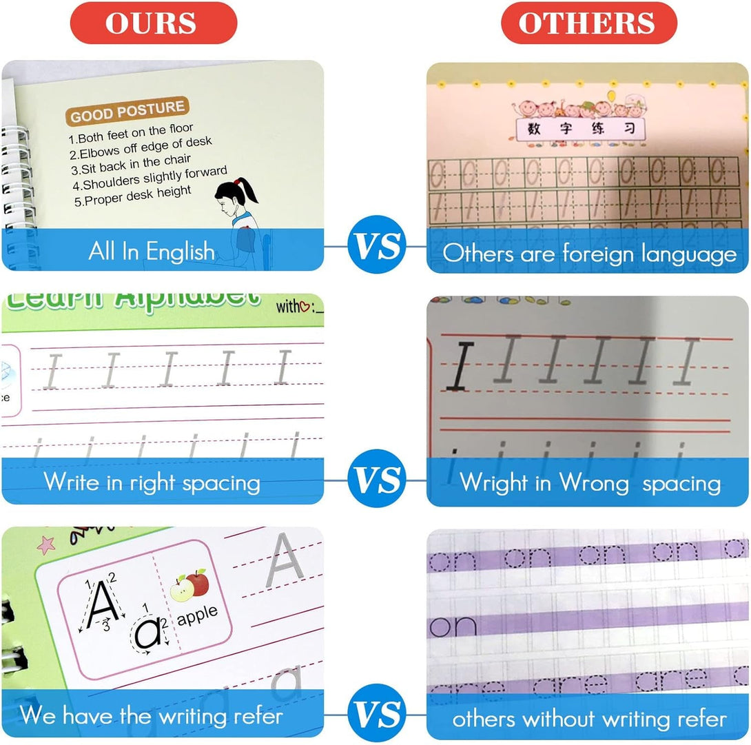 5 PCS Grooved Writing Books for Kids Children Reusable Magic Practice Copy Book Writing Workbook Magic Ink Copy Books for Preschool Tracing Letter Book Grooved Writing Book