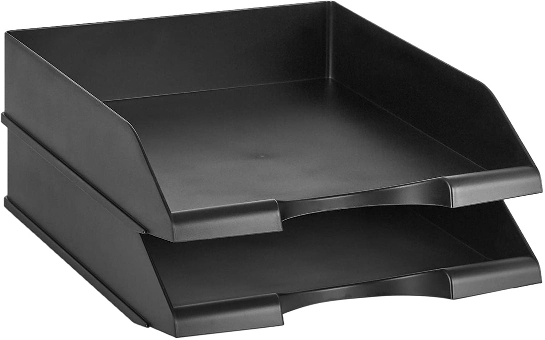 Amazon Basics Rectangular Stackable Office Letter Size Plastic Organizer Desk Tray, Pack of 2, 13.3" X 10" X 2.5", Black