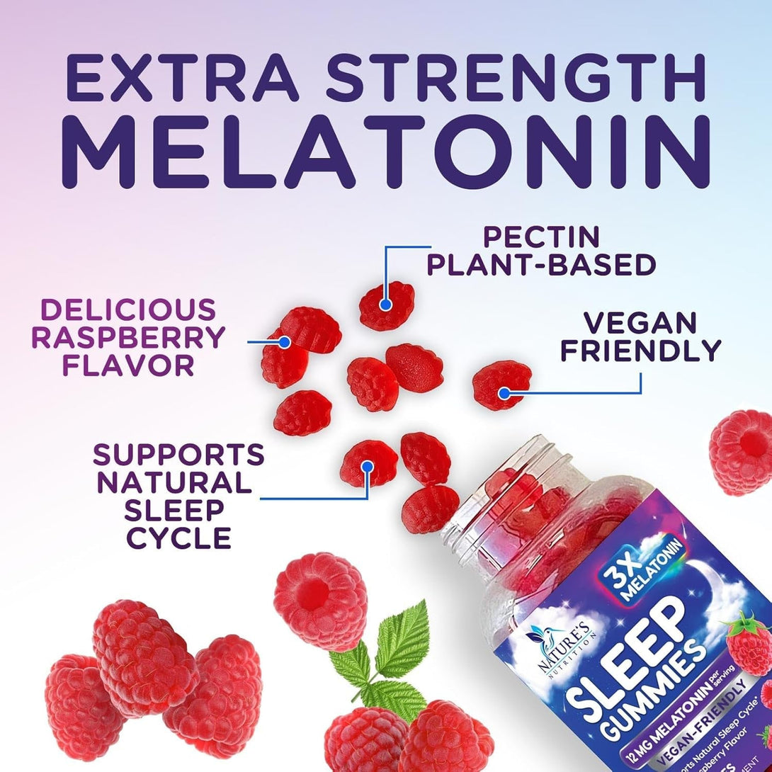Sleep Gummies with Melatonin - Extra Strength Sleep Gummy, 12 Mg Melatonin, Natural Melatonin Gummy, Occasional Sleep Support Supplement for Adults, Vegan, Non-Gmo, Gomitas Para Dormir - 120 Gummies