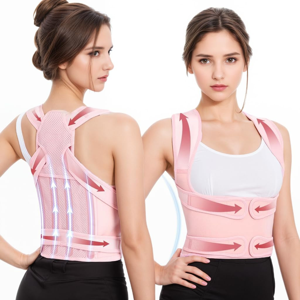 Back Posture Corrector for Women - Adjustable Straightener Back Brace Posture Corrector under Clothes (Pink, Medium)