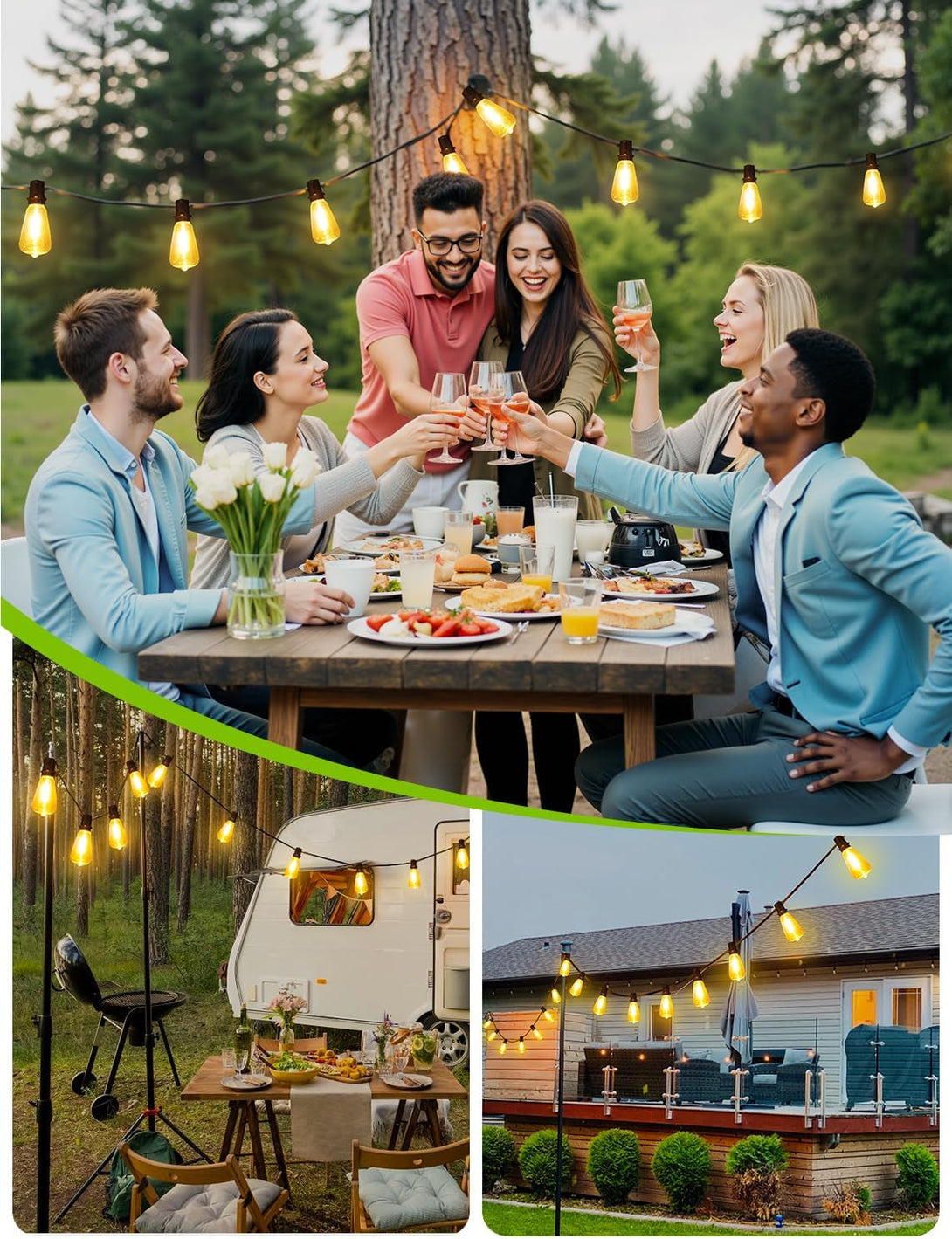 48FT Solar String Lights Outdoor with Remote, Waterproof Dimmable Patio Lights with 18+1 LED ST38 Bulbs 3 Modes Hanging Lighting for Backyard
