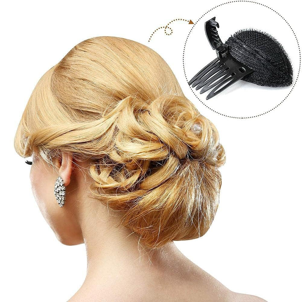 1Pc Black Fluffy Hair Pad Sponge Clip Bun Comb Bump It up Hairstyling Tool for Women and Girls - DIY Beauty and Personal Care Clips and Barrettes