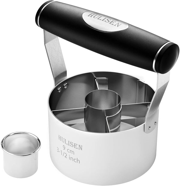 HULISEN Donut Cutter, 3.5 Inch Stainless Steel Doughnut Cutter with Soft Grip Handle, and Small Biscuit Cutter, Professional Baking Dough Tools, Gift Package