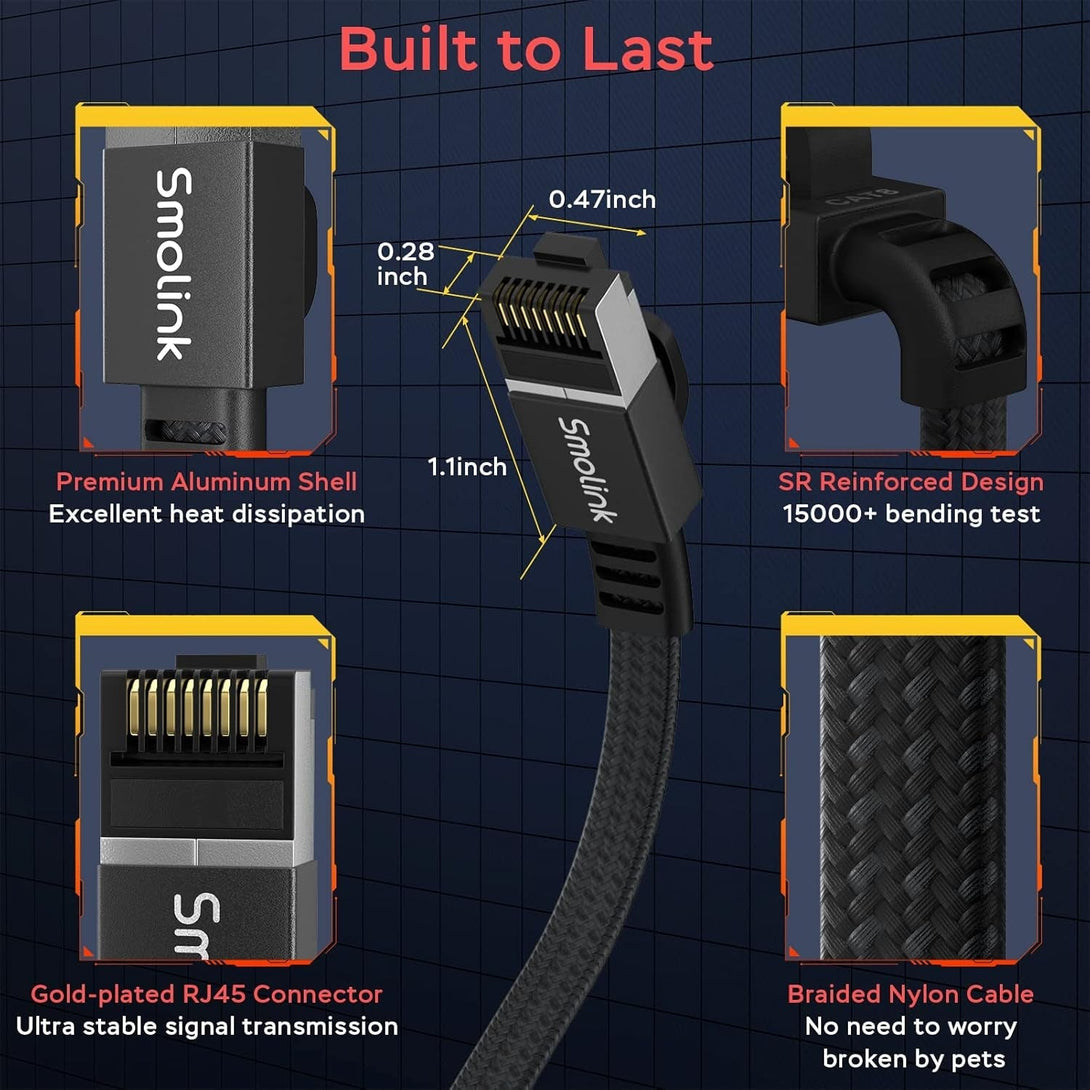 Smolink Ethernet Cable 50 Ft, Cat 8 Ethernet Cable with 40Gbps 2000Mhz High Speed Ethernet Cable, Shielded Heavy Duty SFTP RJ45 LAN Cable Patch Cord for Modem Router Gaming PC PS4/5/6 Xbox, Black