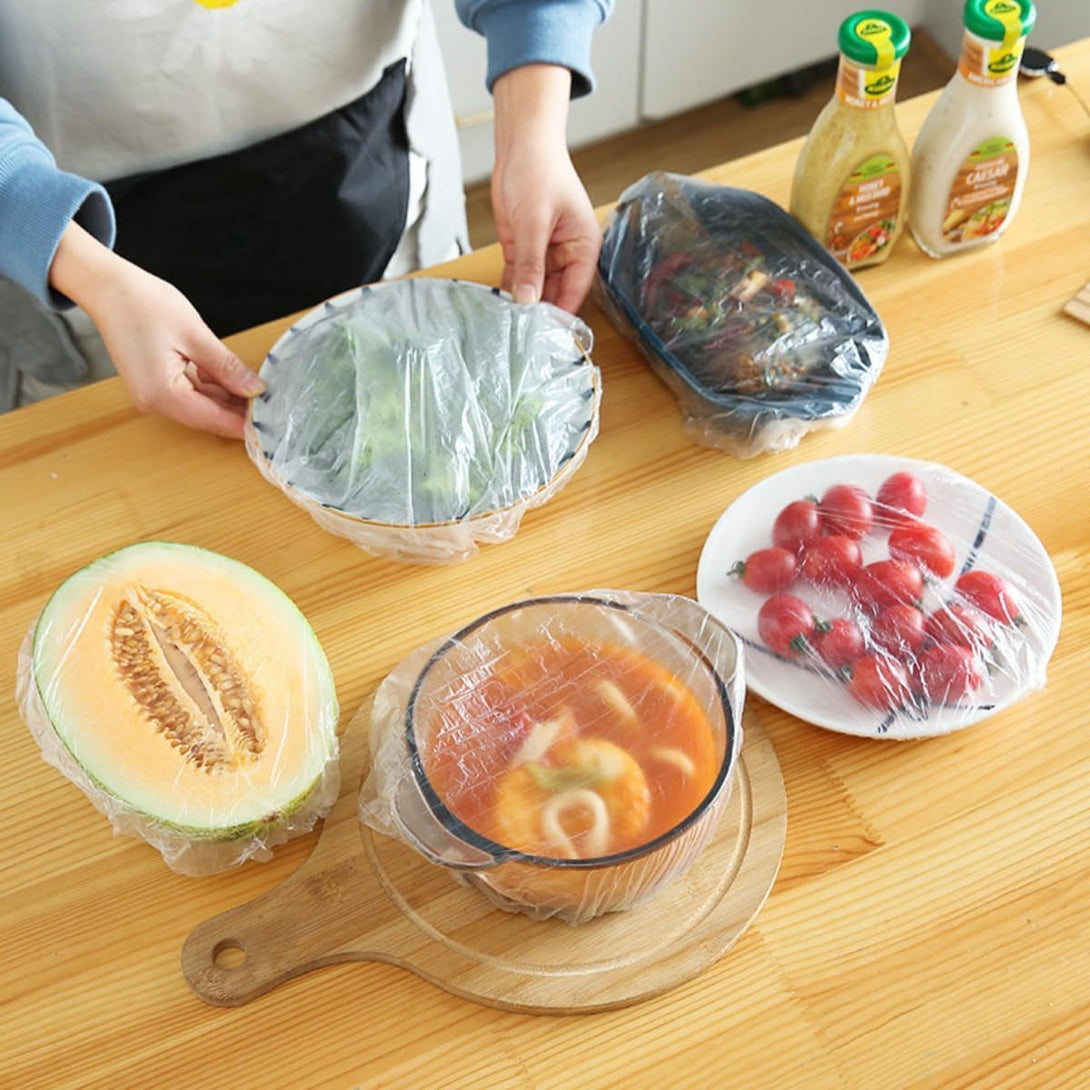 50Pcs Disposable Plastic Food Cover, Cling Film, Elastic Food Cover, Refrigerator Fruit Food, Elastic Dustproof Bowl, Cup Cover, Kitchen Cling Film, Sealing Bag