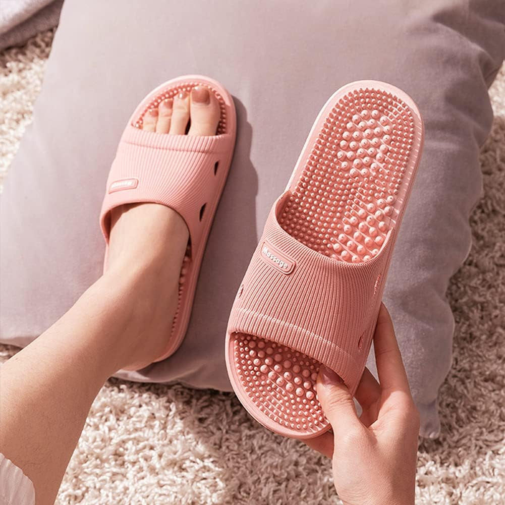 Acupressure Massage Slippers for Plantar Fasciitis for Women Acupuncture Slippers Arthritis Neuropathy Pain Relief Non-Slip Massage Sandals Women Stress Relief Gifts for Bath (Pink, Us Women 7.5-8)