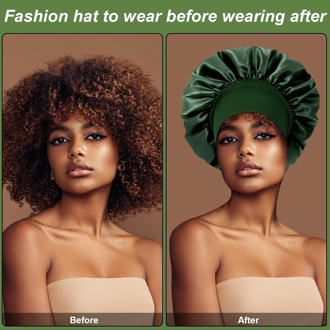 4PCS Silk Bonnet for Sleeping - Hair Satin Bonnets for Black Women Men,Wrap Cap for Curly Hair,Elastic Wide Band Bonnet Shower Cap for Sleeping (Purple & Pink & Pale Green & Black)