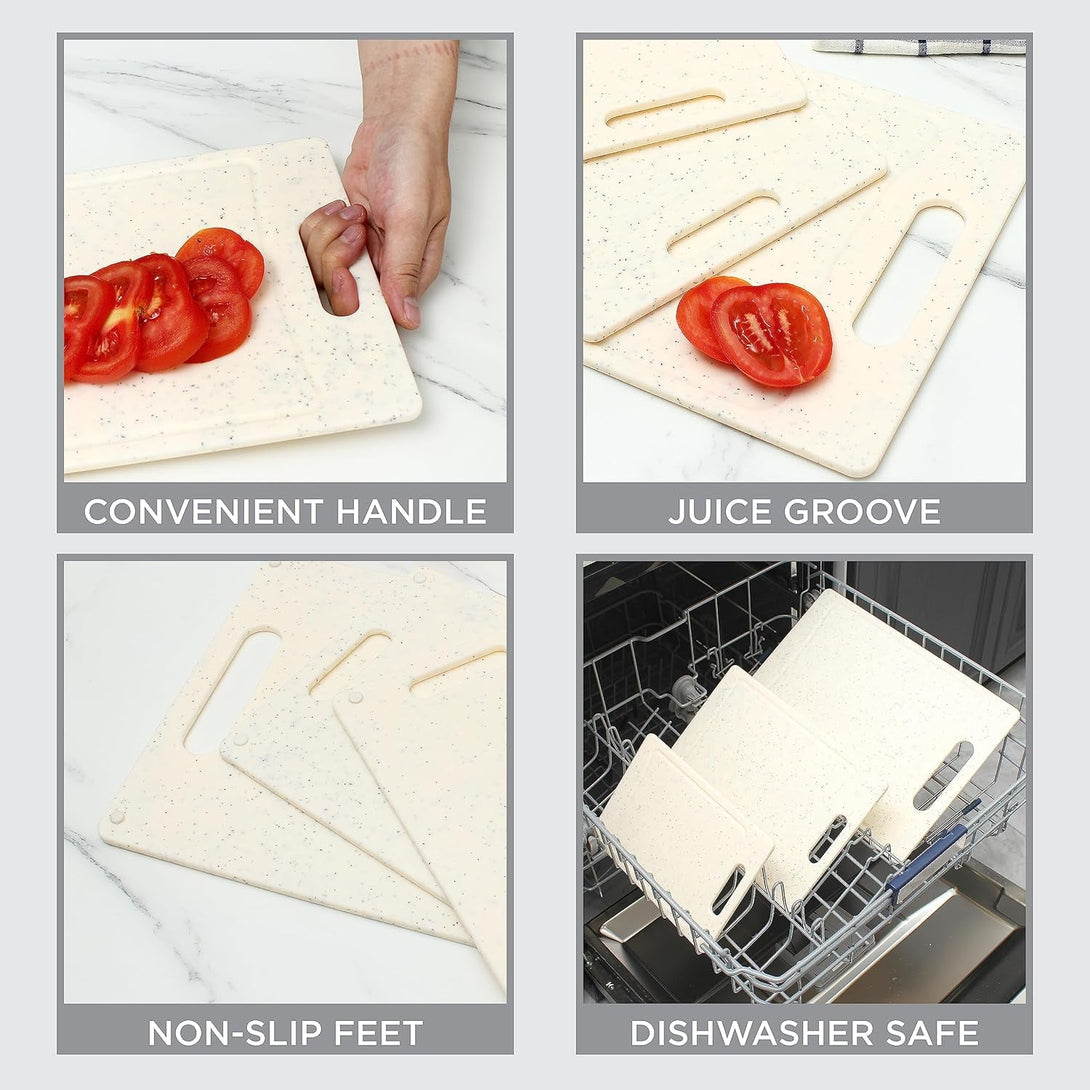 COOK with COLOR Non-Slip Cutting Board Set – Kitchen Essentials with Easy Grip Handle for Meat, Veggies, and Fruits, 3 Cutting Boards, Speckled White