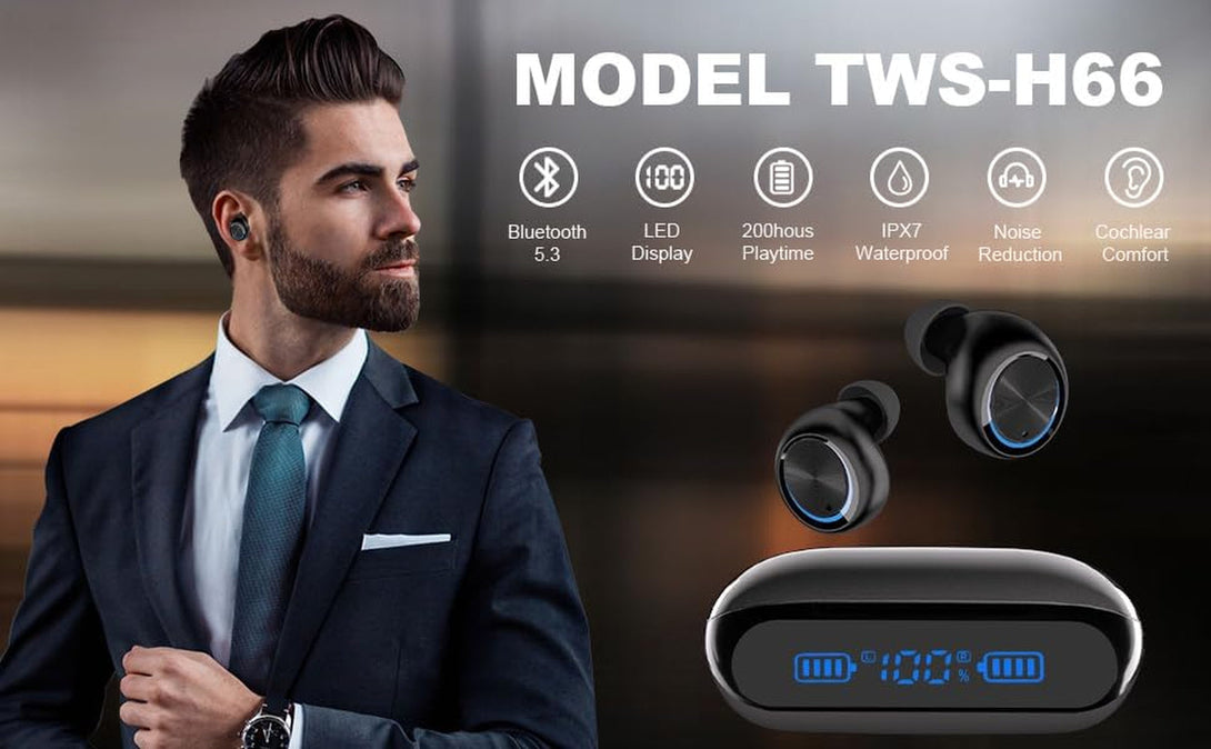 YIPUT Wireless Earbuds Bluetooth 5.3 Headphones 200 Hours Playtime with 2000Mah Charg Case,In Ear Headest Ip7Waterproof Noise Cancelling Built-In Mic,Premiu Bass LCD Display,For Sports/Working/Study.