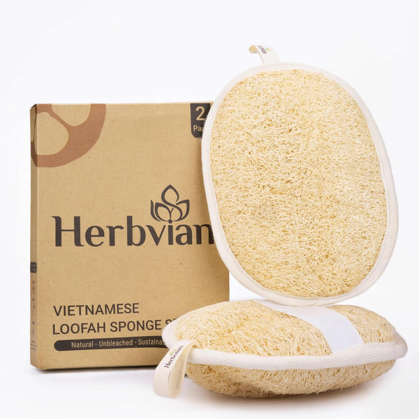 Vietnamese Natural Loofah Exfoliating Body Scrubber Pads, 100% Plant-Based Shower Luffa Sponge, Bath Loofah for Women Men, 2-Pack