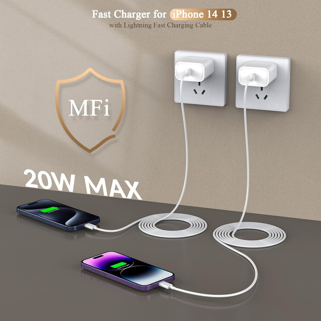 [Apple Mfi Certified]10Ft Fast Iphone Charger,Extra Long Apple Charger Fast Charging 2Pack 20W USB C Charger Block Plug + 10Foot Lightning Cable Cord for Iphone 14/Pro/Pro Max/Plus/13/12/11/Xs/Xr/X/Se
