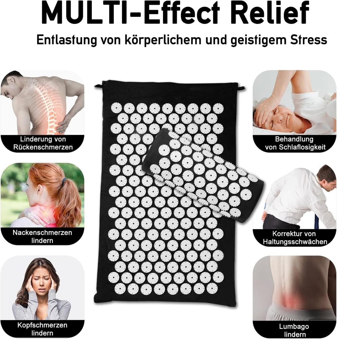 Acupressure Mat Set, Acupuncture Point Massage Pillow, Relieving Neck and Back Pain, Muscle Relaxation and Stress Reduction, Sciatica Relief, Suitable for Men and Women, Carry a Handbag, Black White
