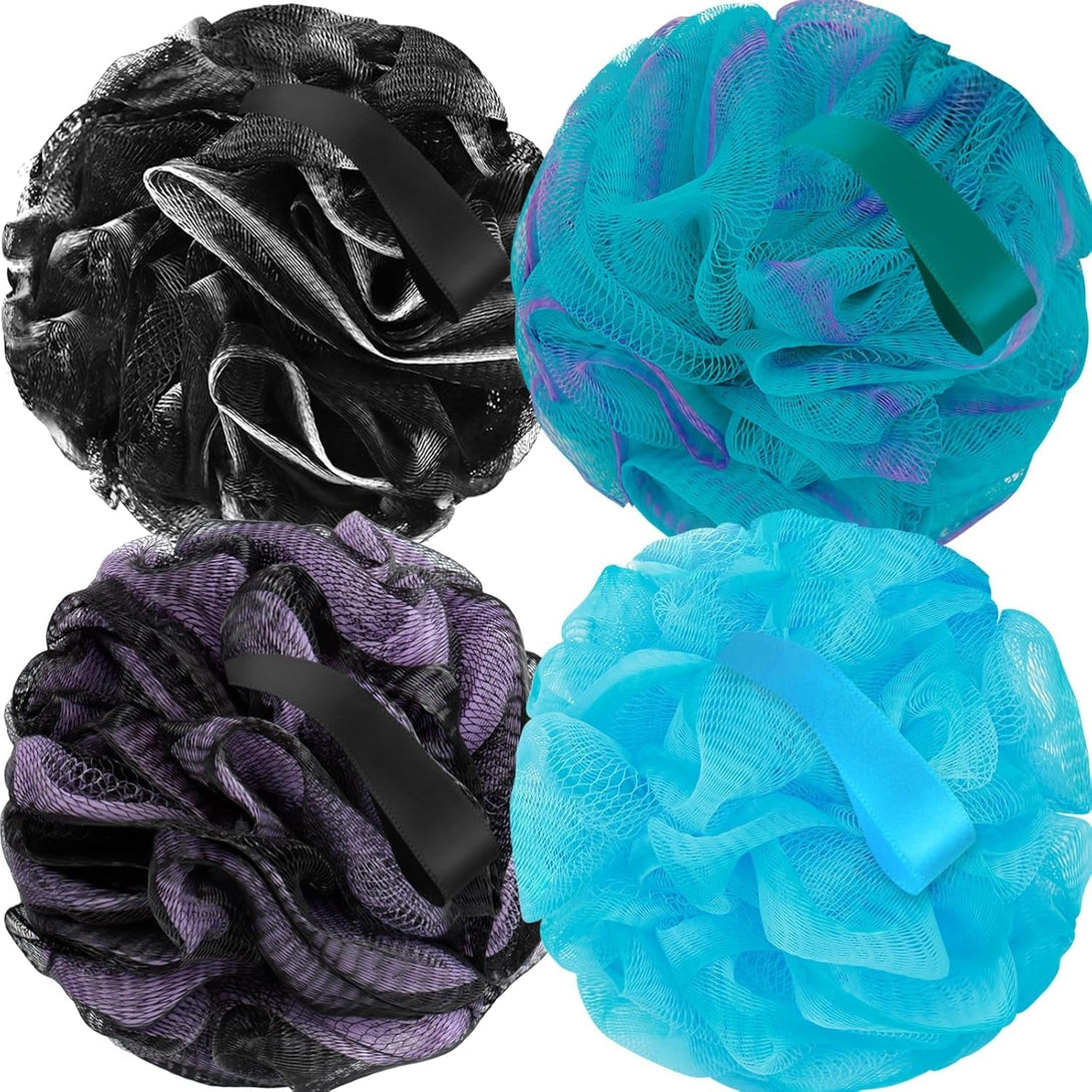 Loofah Sponge Soft Mesh Shower Puffs for Body Wash Bath Sponge Body Scrubber for Women & Men Body Exfoliator-Bathing Accessories(60G L 4Pcs)