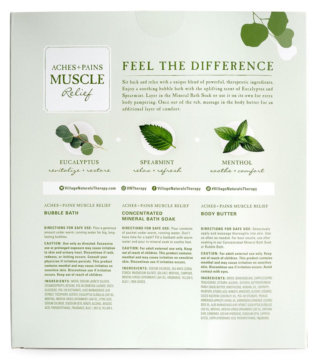 Village Naturals Therapy 3-Piece Relaxing Muscle Wellness Spa Gift Set, Eucalyptus Mint Scent
