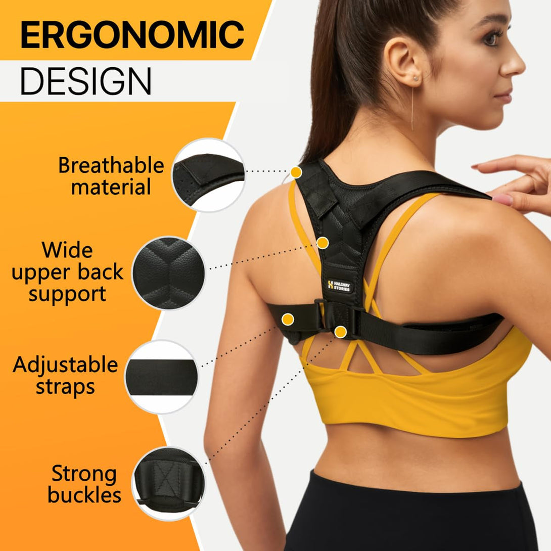 Adjustable Back Brace Posture Corrector for Women and Men (33-42"), Upper Back and Shoulder Straightener, Relieves Neck and Shoulder Discomfort, Ostomy Belts, Black