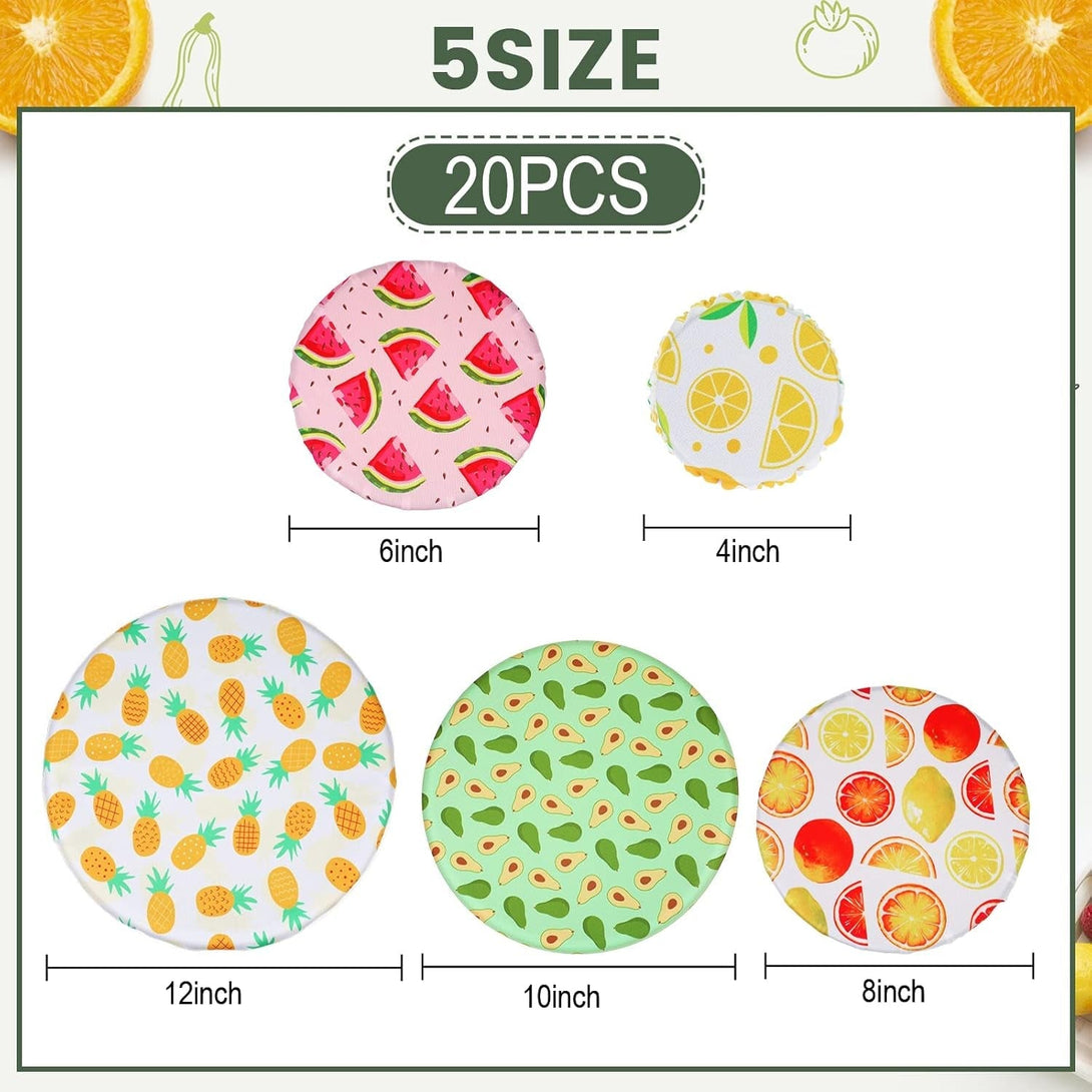 20 Pieces Summer Style Bowl Covers Reusable Fabric Stretch Cloth Covers Storage Elastic Dish Container Lids for Bowls Fruit Food Kitchen, Multiple Size