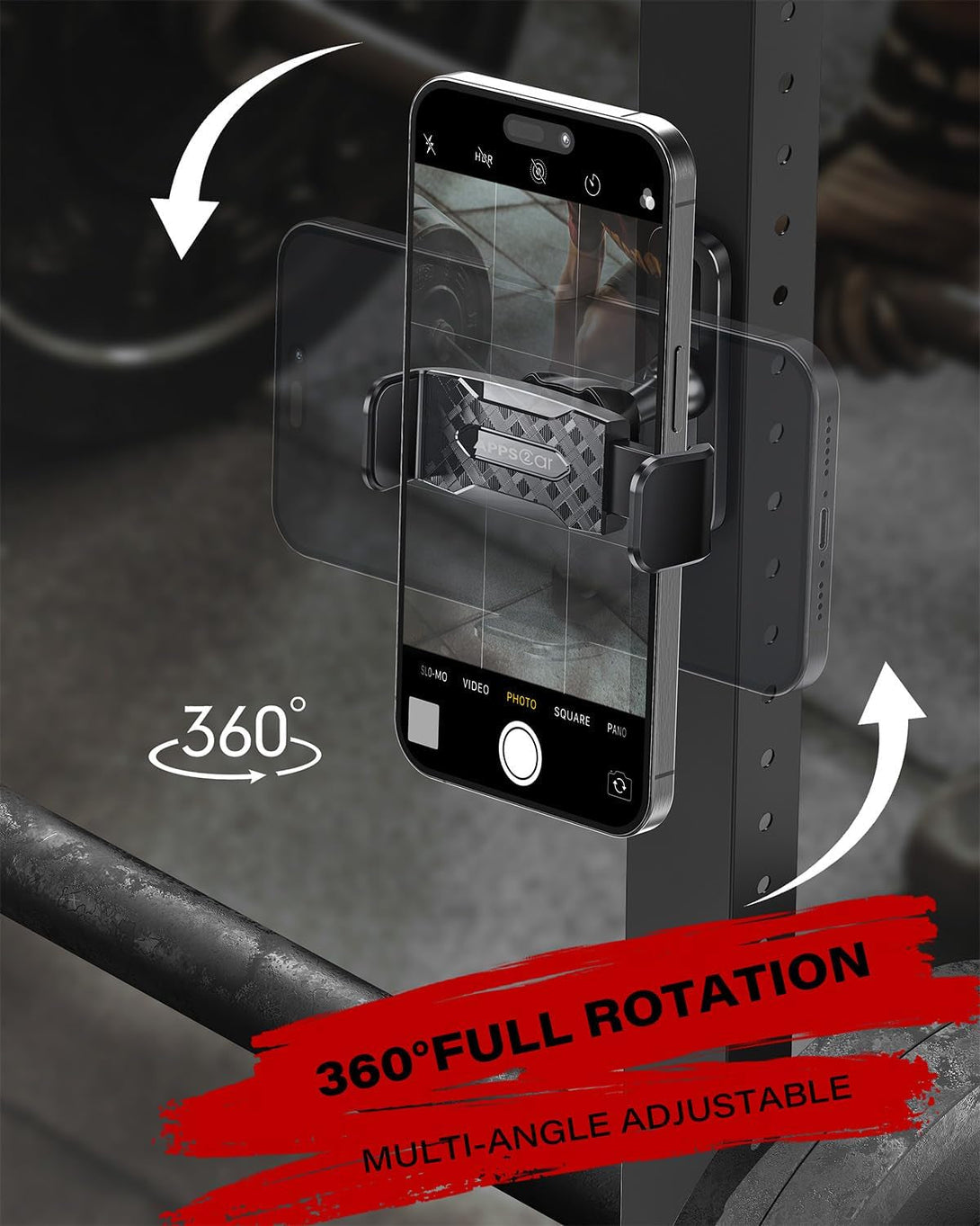 Apps2Car Gym Magnetic Phone Holder, 360 Adjustable, Compatible with 4.7-6.5" Smartphones, Alloy Base and Joint, Black