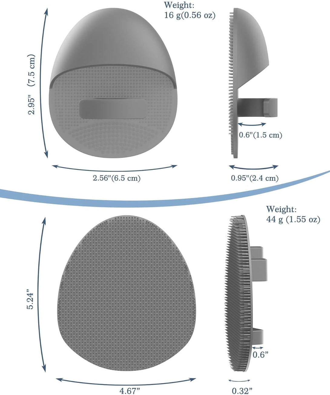 Manmihealth Silicone Back Scrubber (Thin Bristles) & Bath Glove & Face Brush Set(3Pcs), Super-Exfoliating & Lathering Body Scrubber, Shower Brush, Face Scrubber Combination, with a Free Hook.(Gray)