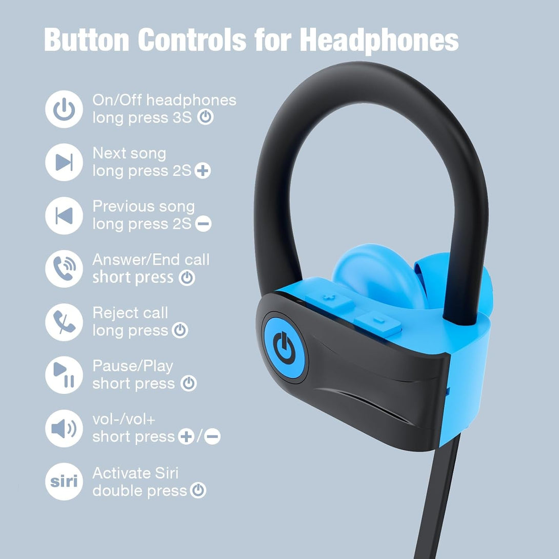 Boean Bluetooth Headphones, Bluetooth 5.3 Wireless Headphones with 16 Hours Playtime, Stereo Bass IPX7 Waterproof over Ear Earphones for Workout and Sports Running