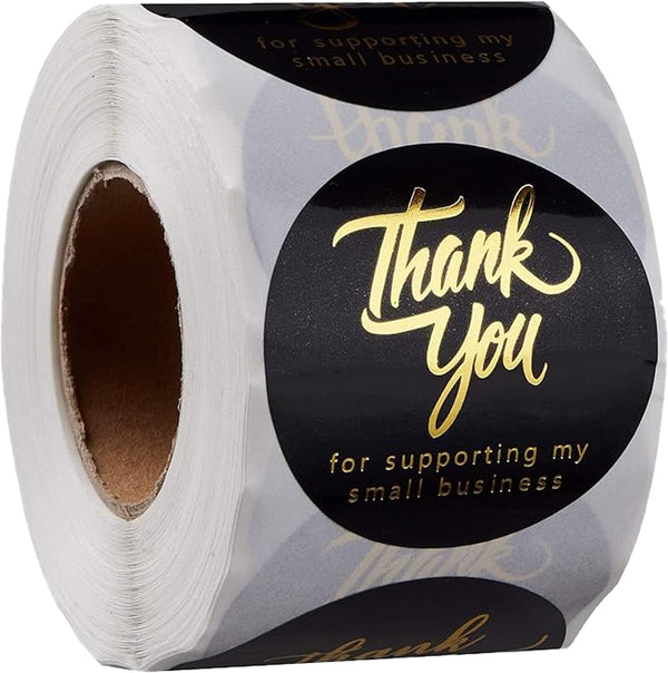 500 Pcs 2 Inch Thank You Stickers for Small Business – Black Waterproof Self-Adhesive Labels with 4 Elegant Designs – Durable Envelope Seals for Packaging, Gift Bags, Boxes & Orders