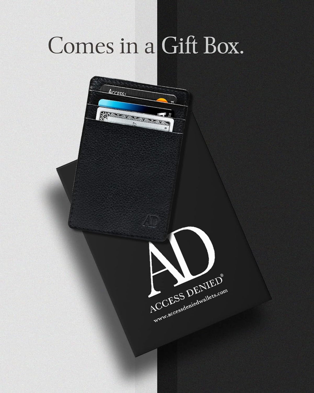 Access Denied Slim Minimalist Wallets for Men & Women - Leather Front Pocket Thin Mens Wallet RFID Credit Card Holder Gifts for Men