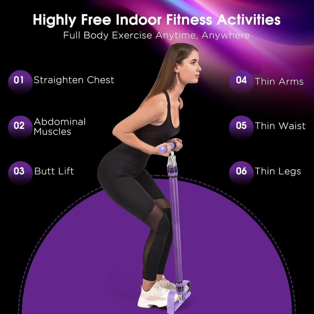 2025 Upgrade Pedal Resistance Band, 4-Tube Elastic Sit up Pull Rope for Men and Women, Pedal Puller for Strength Training, Foot Resistance Rope for Physical Therapy, with 5Pcs Exercise Bands