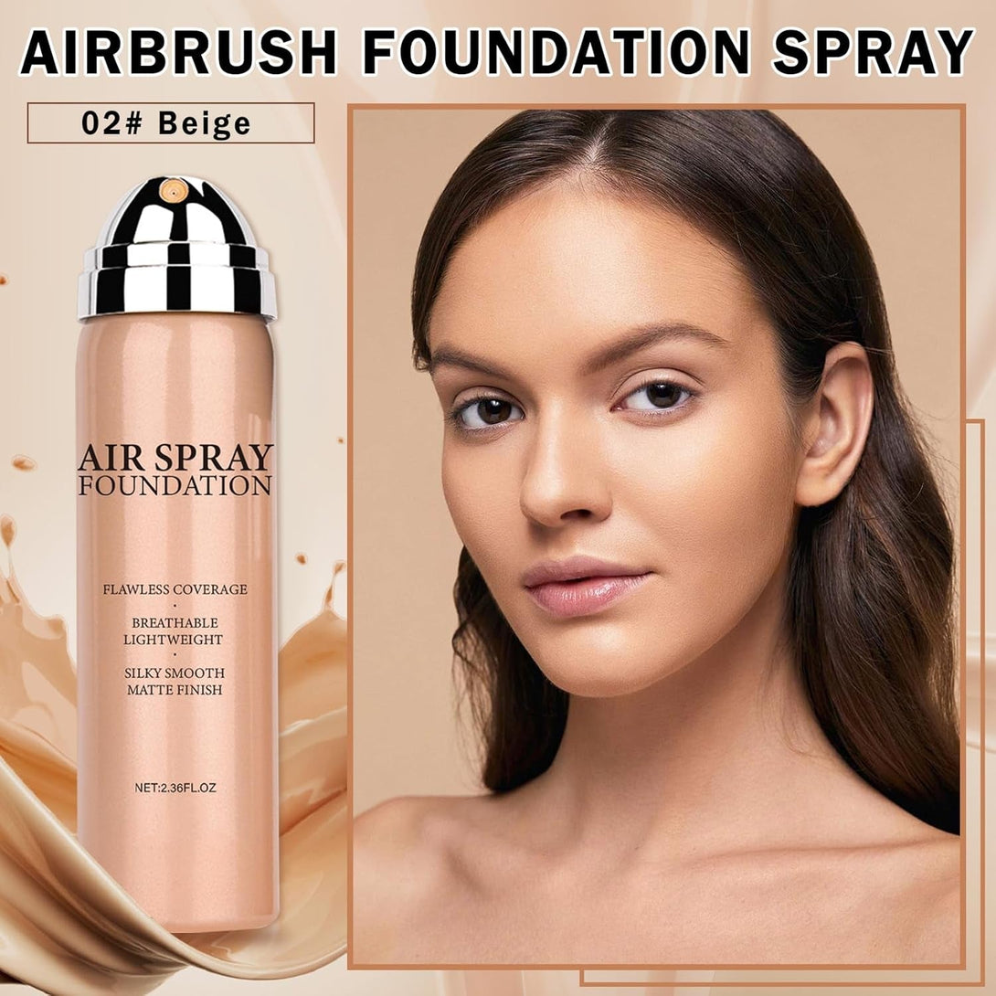 Air Brush Makeup Foundation,Flawless Airbrush Foundation for Older Women,Teenagers,Middle-Aged and Mature Skin,Buildable Coverage with Anti-Aging Formula for Smooth Radiant Skin (02 Beige)